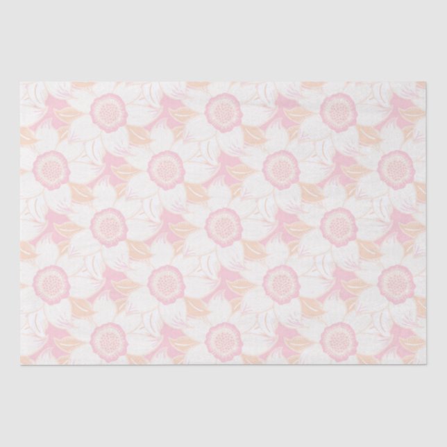 Baby Shower Pastel Pink White Floral Pattern Tissue Paper (Front)
