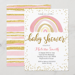 baby shower pastel Rainbow Invitation fille