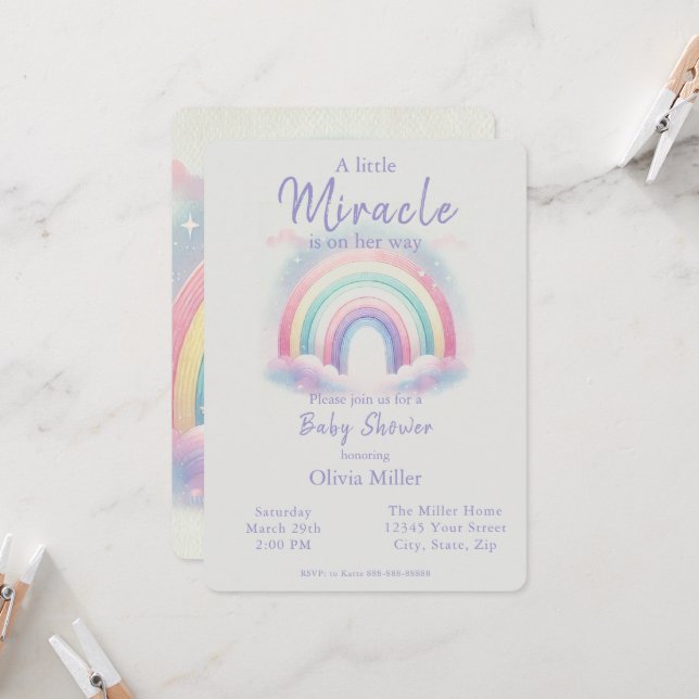 Baby shower Pastel Rainbow Invitation pour filles (Devant/Arrière en situation)