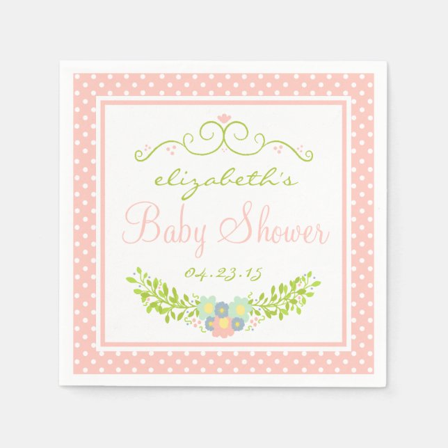 Baby Shower Peach Floral Napkin (Front)