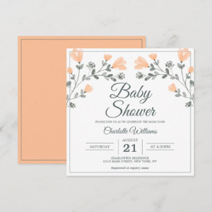 Baby Shower Peach Sage Green Delicate Flowers Invitation