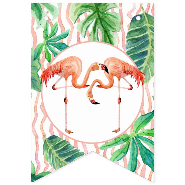 Baby Shower Pennant Bunting Flamingo Leaf Stripe Bunting Flags (First Flag)