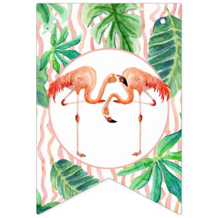 Baby Shower Pennant Bunting Flamingo Leaf Stripe Flags