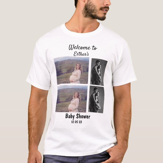 Baby Shower Personalized 4 Photo Collage T-Shirt (Front)