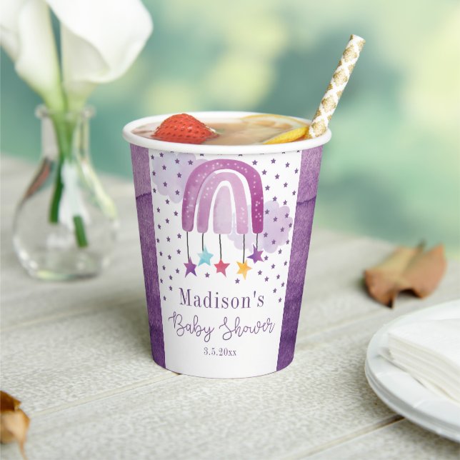 Baby Shower Personalized Purple Rainbow  Paper Cups (Insitu)