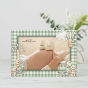 Baby Shower Personalized Sage Green Teddy Bear Toy Invitation