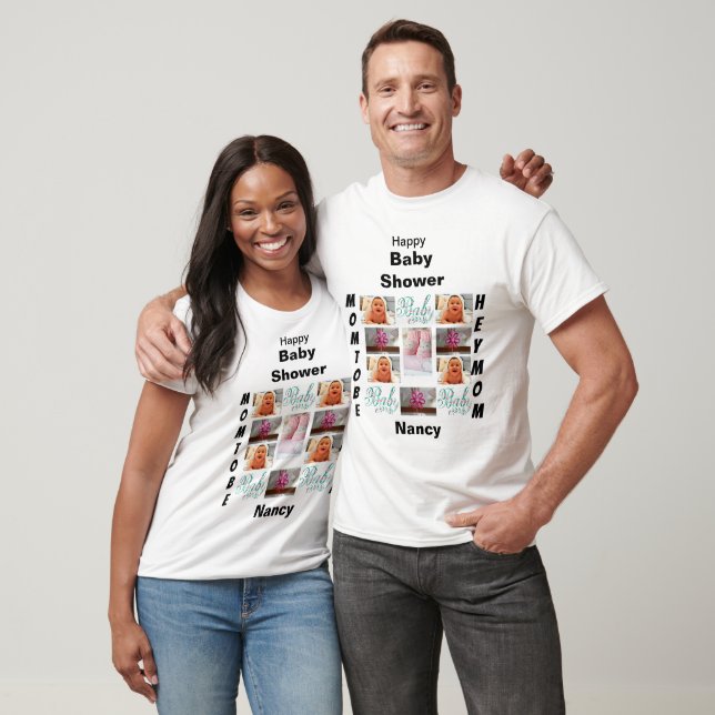 Baby shower personnalisé 11 T-shirt Collage photo (Unisexe)