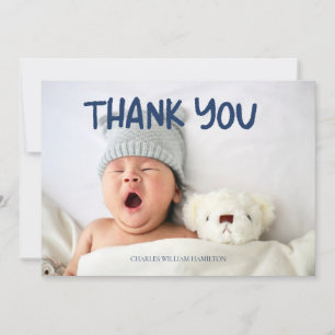 Baby shower photo bleu manuscrit Merci