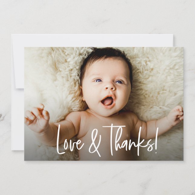 Baby shower photo Love and Thanks handlettering Thank You Card (Front)