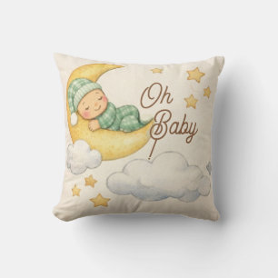 Baby Shower Pillow, Oh Baby, Boy, Moon   Gift Throw Pillow