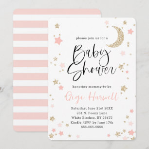 Baby Shower Pink and Gold Glitter Twinkle Star Invitation