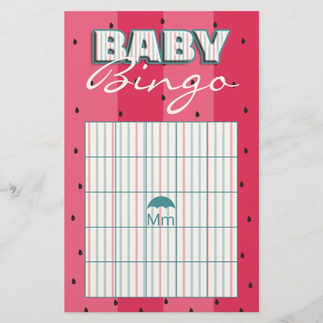 Baby Shower Pink BINGO "Umbrella Watermelon" Flyer (Front)