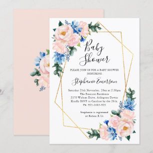 Baby Shower Pink Blue Floral Invitation