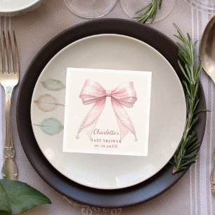 Baby Shower pink bow cream florals pearls Napkin