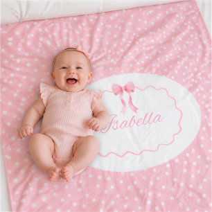 Baby Shower Pink Bow Dots Baby Girl Coquette Fleece Blanket