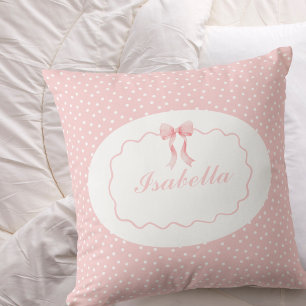 Baby Shower Pink Bow Dots Baby Girl Coquette Throw Pillow
