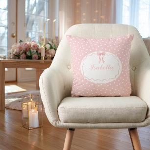 Baby Shower Pink Bow Dots Baby Girl Coquette Throw Pillow