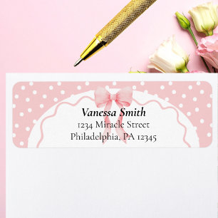Baby Shower Pink Bow Dots Baby Girl Return Address