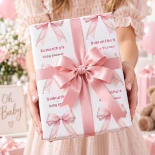 Baby Shower pink bow pearls girl Wrapping Paper