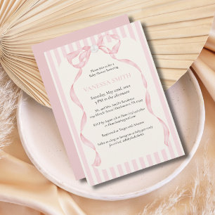 Baby Shower Pink Bow Stripes Baby Girl Modern  Invitation