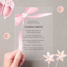 Baby Shower Pink Bow White Pearl Baby Girl Modern 