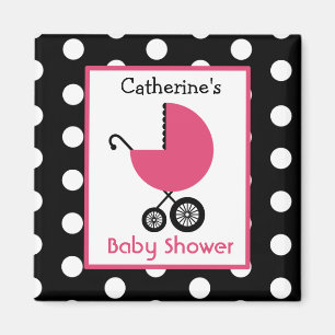 Baby Shower - Pink Carriage and Polka Dot Magnet