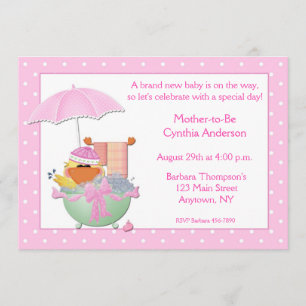 Baby Shower Pink Duck Bath Invitation