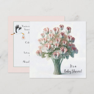 Baby Shower Pink Feet Flower Bouquet Invitation