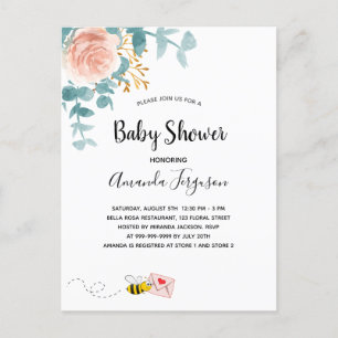 Baby Shower pink floral greenery mom to bee Postcard