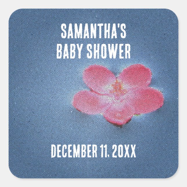 Baby Shower Pink Flower Blue Water Envelope Seal (Front)