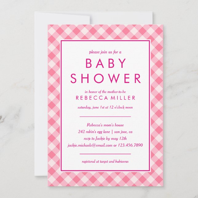 Baby Shower | Pink Gingham Invitation (Front)