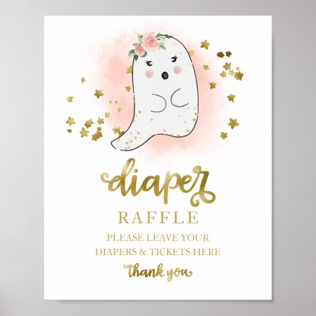 Baby Shower Pink Gold Diaper Raffle Game Sign (Front)