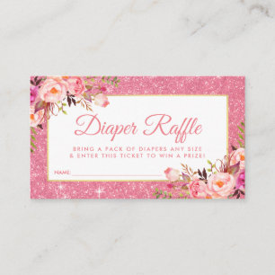 Baby Shower Pink Gold Diaper Raffle Ticket Card P