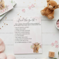 Baby Shower Pink Highland cow Game Find guest