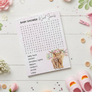 Baby Shower Pink Highland cow Game Word Search  Notepad