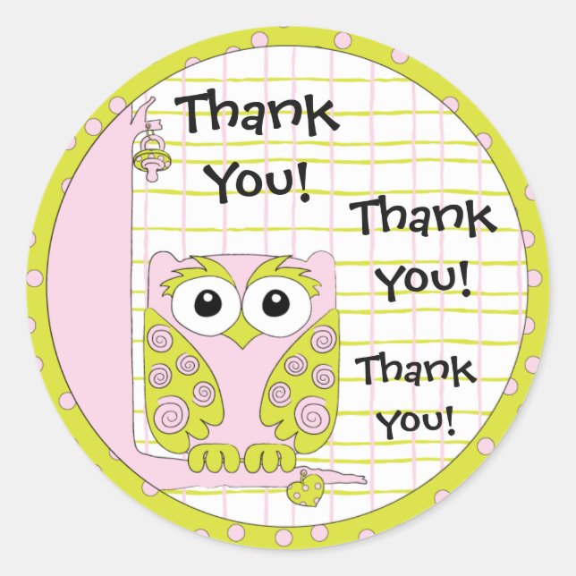 Baby Shower Pink/Owl Stickers 1 1/2" or 3" (Front)