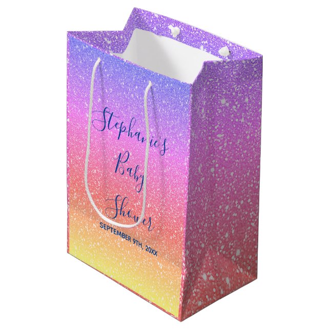Baby Shower Pink Purple Glitter Custom Cute 2021 Medium Gift Bag (Front Angled)