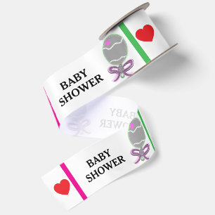 Baby Shower Pink Rattles Satin Ribbon
