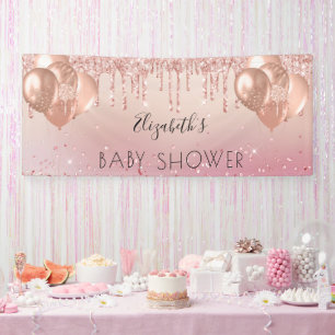 Baby Shower pink rose gold glitter balloons Banner