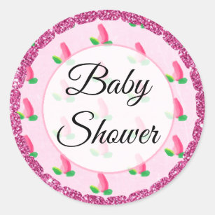 Baby Shower Pink Rosebud Stickers