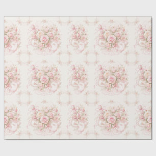 Baby Shower Pink Roses Satin Ribbon Baby Bottle Wrapping Paper