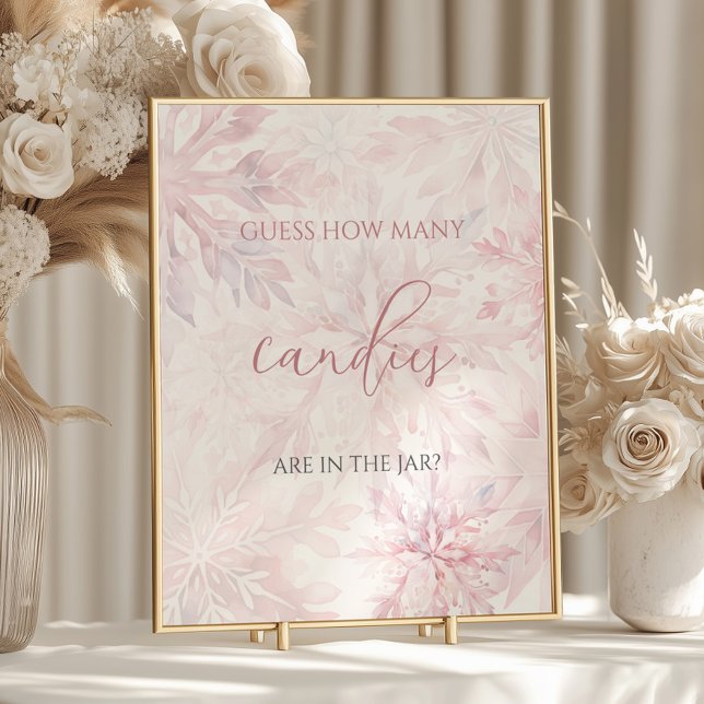 Baby Shower Pink Snowflake Guess How Many Candies Poster (Creator Uploaded)