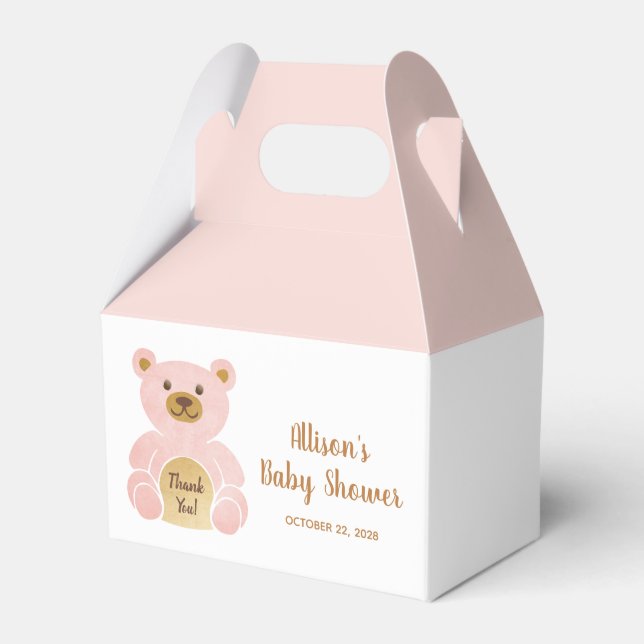 Baby Shower Pink Teddy Bear Thank You Favor Box (Front Side)