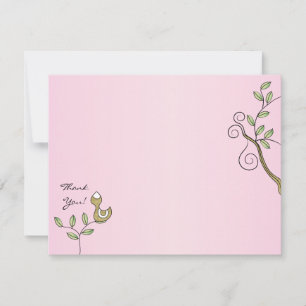Baby Shower Pink Thank You Card, "Gold Birds" Card