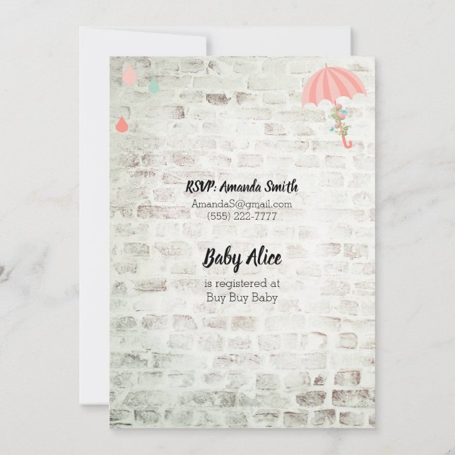 Baby shower Pink Umbrella Distressed Invitation (Dos)