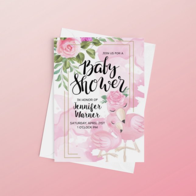 Baby Shower | Pink Watercolor Flamingo Invitation (Creator Uploaded)