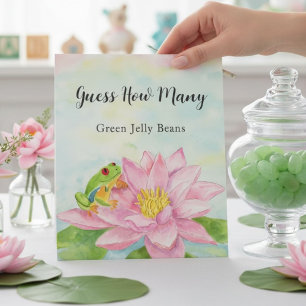 Baby Shower Pink Waterlily & Tree Frog Guess Pedestal Sign
