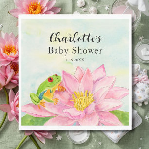 Baby Shower Pink Waterlily & Tree Frog Napkin