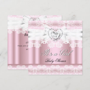 Baby Shower Pink White Lace Bow Diamonds Images Invitation
