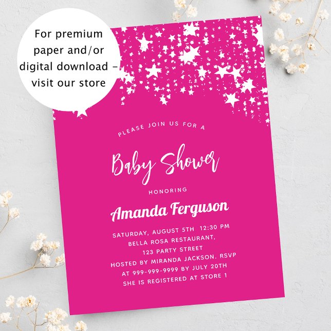 Baby Shower pink white stars budget invitation Flyer (Creator Uploaded)